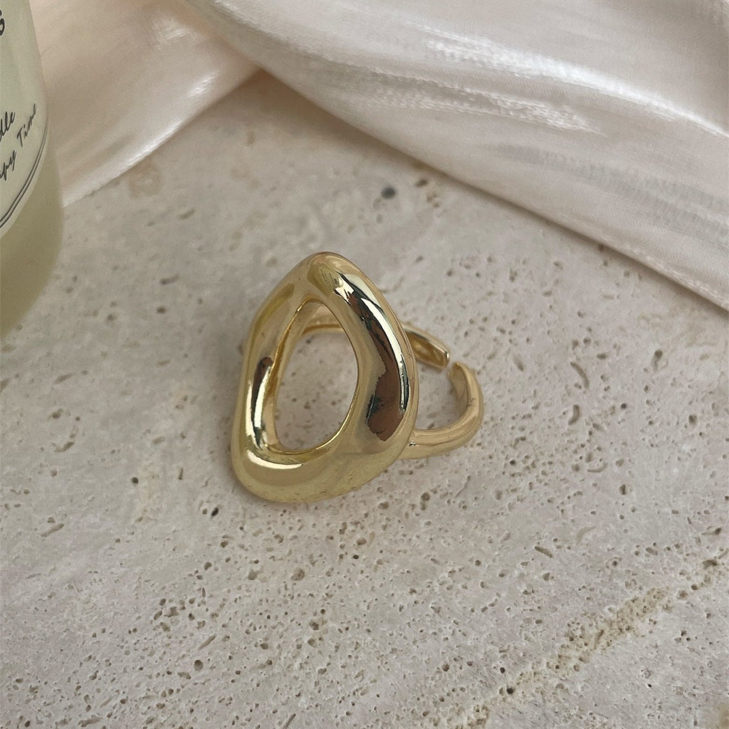 18K Gold-Plated Irregular Circle Copper Ring R2753 - alternate view
