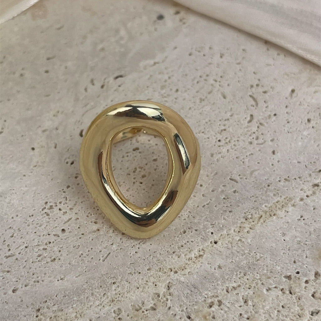 18K Gold-Plated Irregular Circle Copper Ring R2753