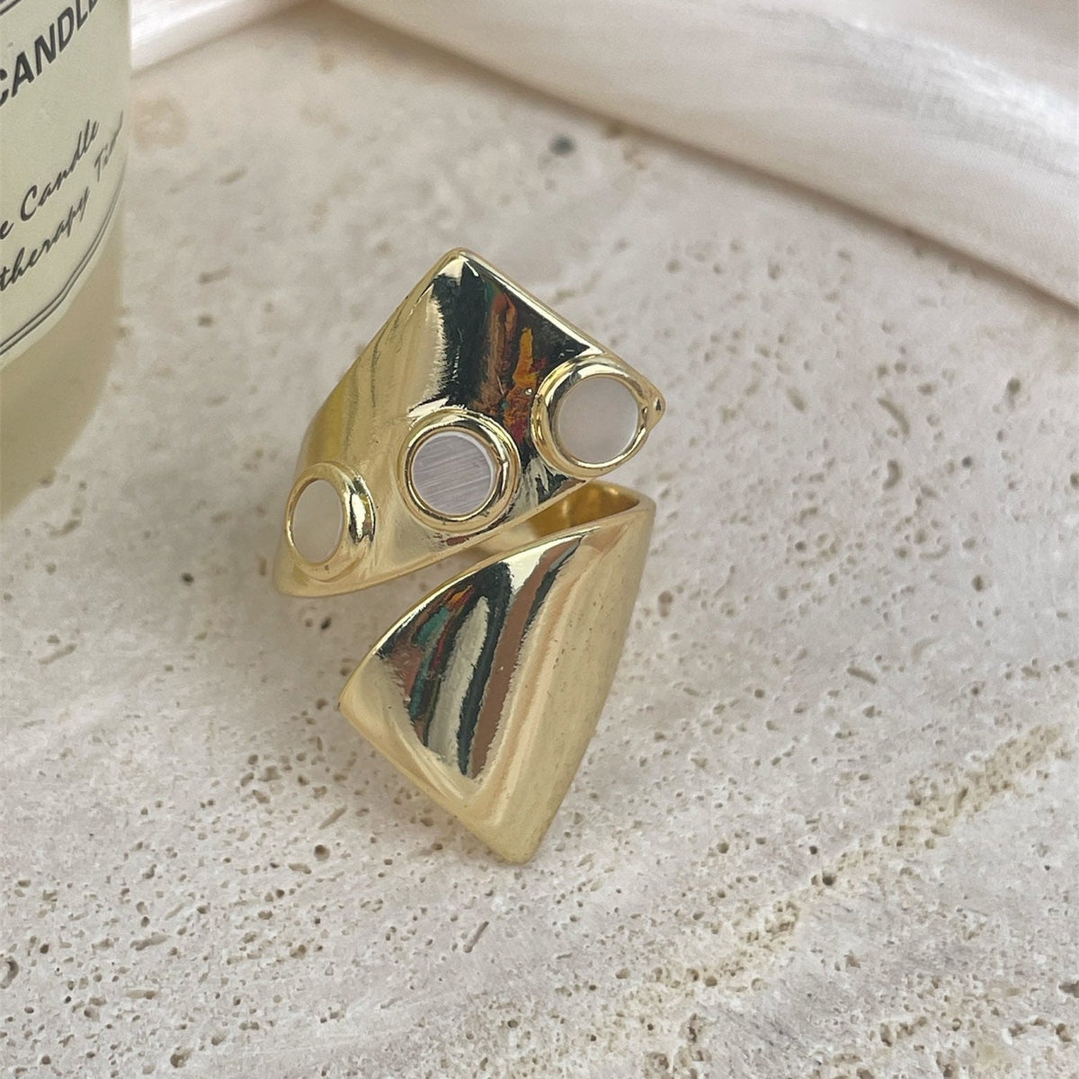 18K Gold-Plated Irregular Cubic Zirconia Ring R2755 - Gold