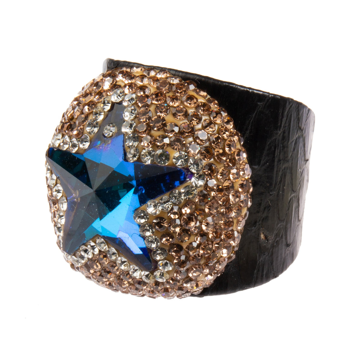 Pentagram Crystal With Rhinestone Metal Leather Ring R2763