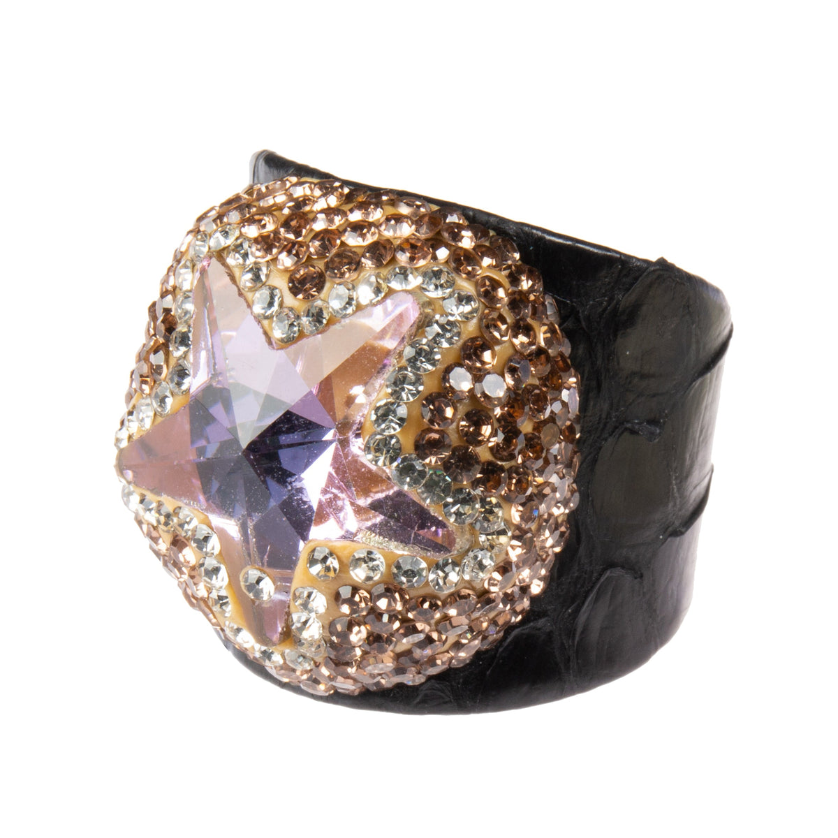 Pentagram Crystal With Rhinestone Metal Leather Ring R2763