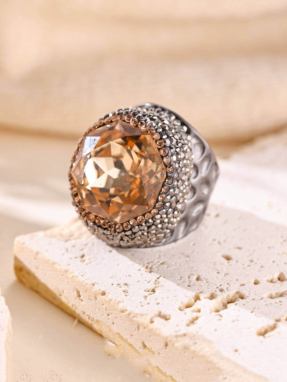 Round Crystal Pavé Cocktail Ring R2818 - view 3