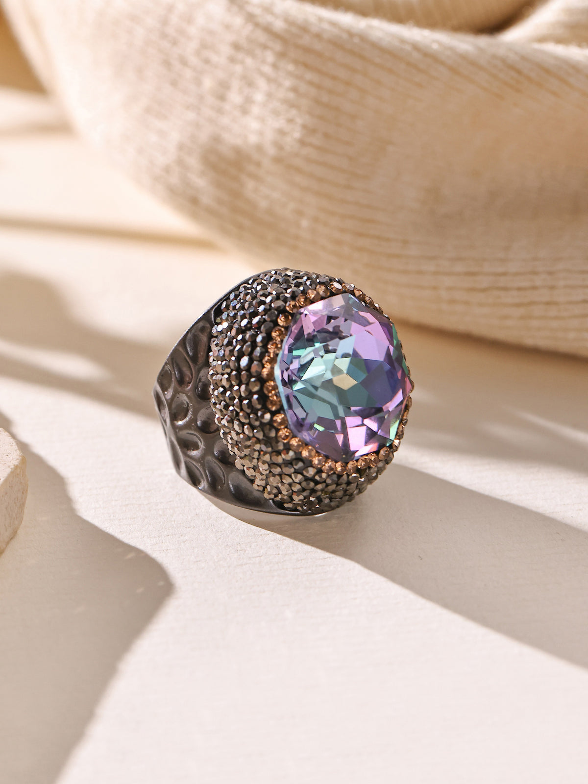 Round Crystal Pavé Cocktail Ring R2818 - view 5