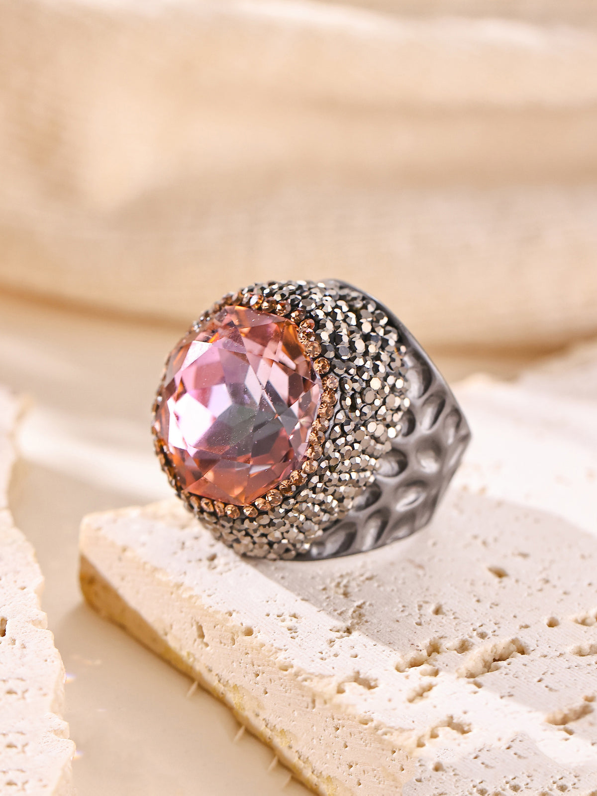 Round Crystal Pavé Cocktail Ring R2818 - view 6