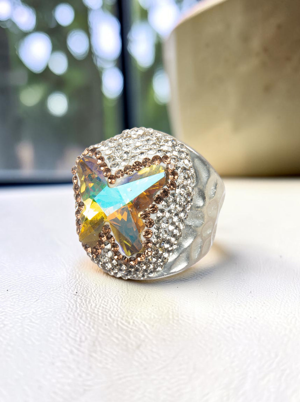 Crystal Butterfly Pavé Cocktail Ring R2824