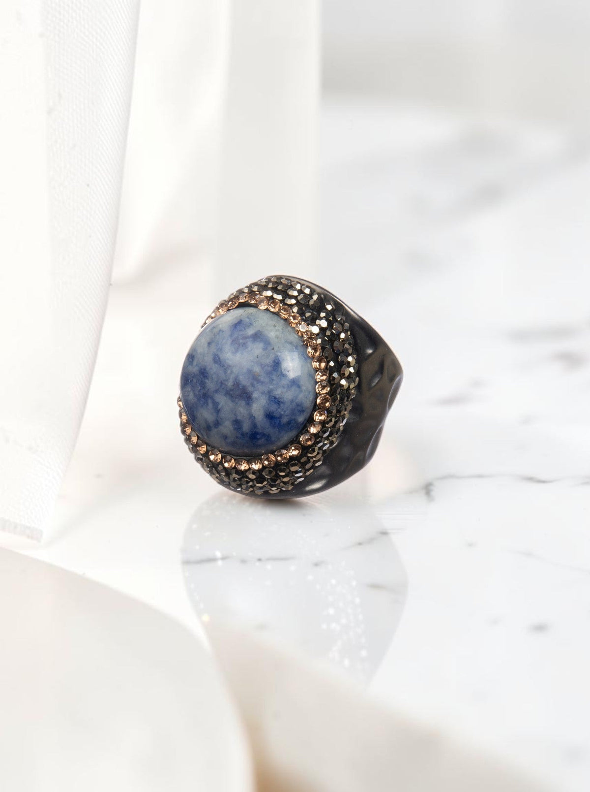 Blue Spot Jasper Pavé Cocktail Ring R2833