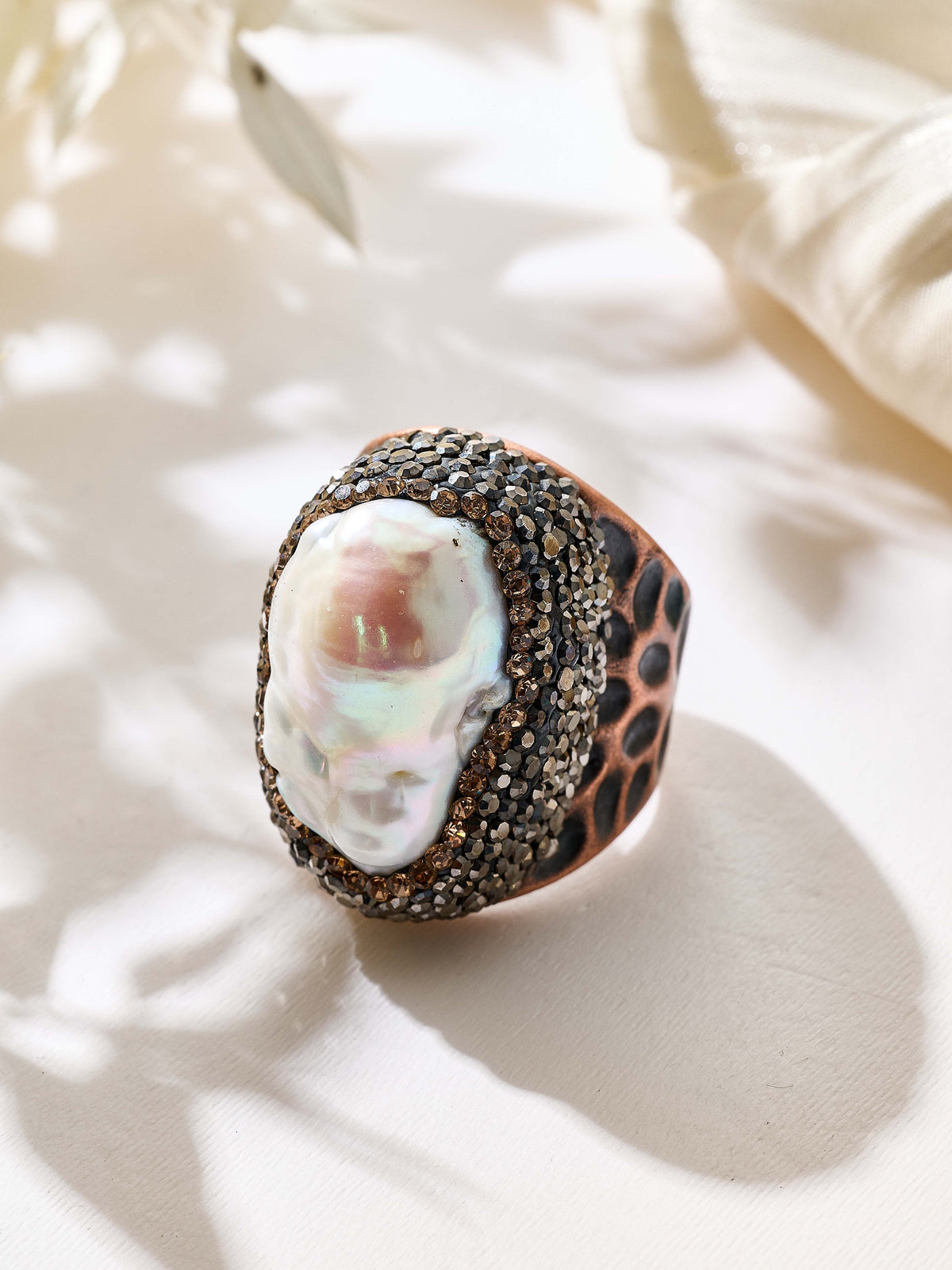 Freshwater Baroque Pearl Pavé Cocktail Ring R2889