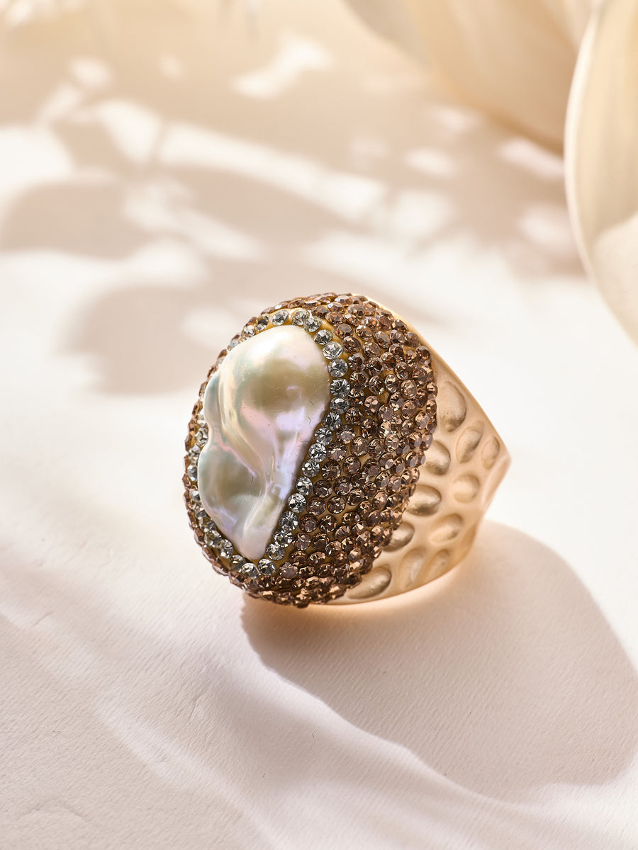 Freshwater Baroque Pearl Pavé Cocktail Ring R2889