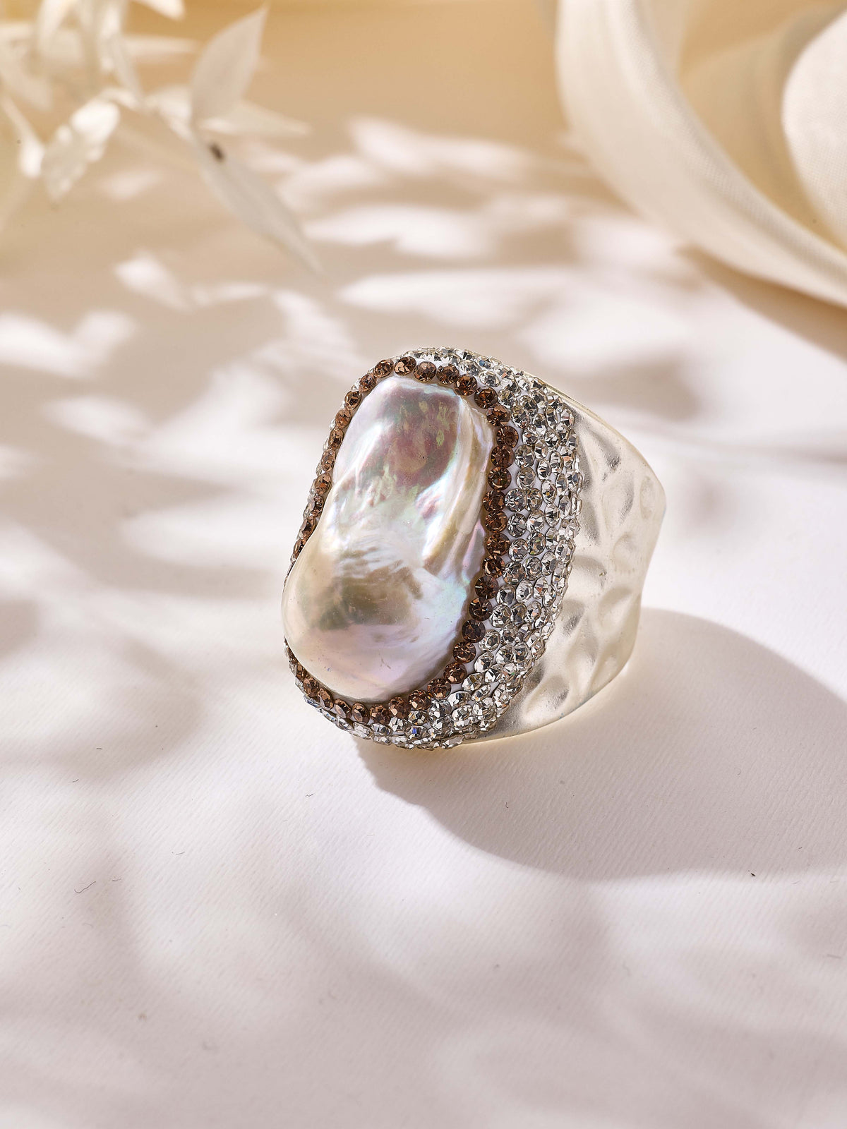 Freshwater Baroque Pearl Pavé Cocktail Ring R2889