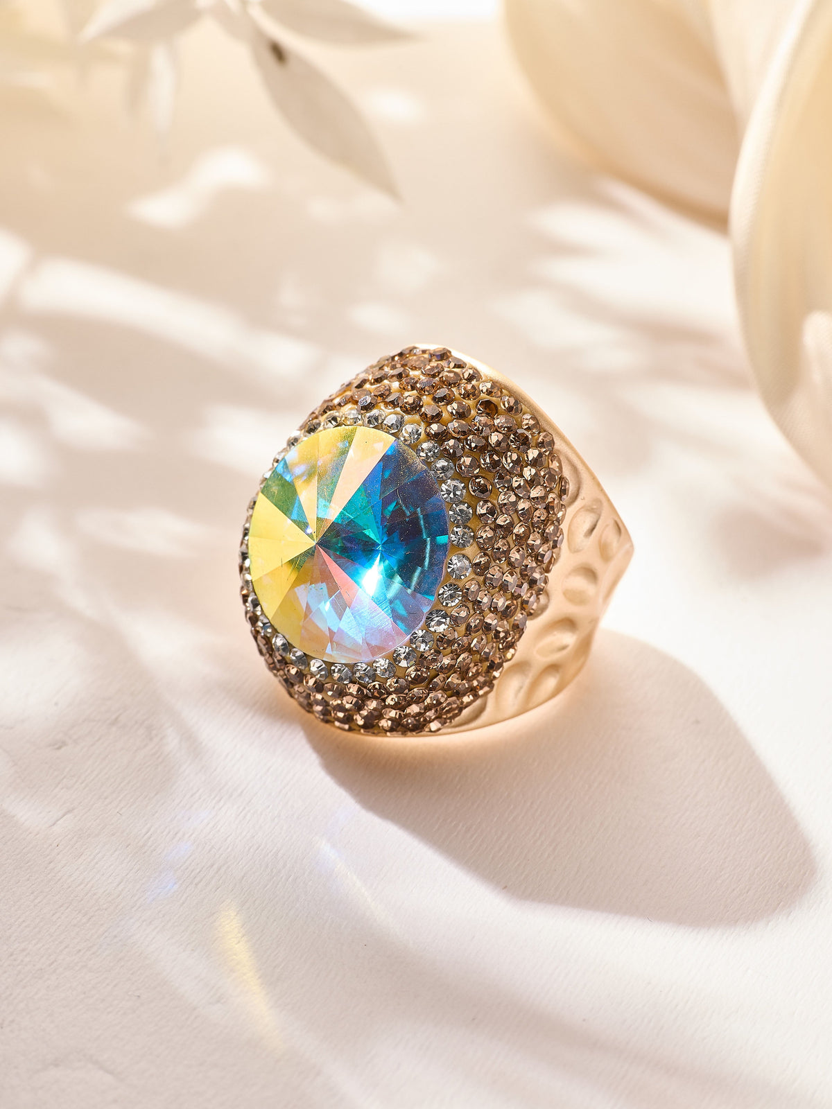 Crystal Pavé Cocktail Ring R2890-Gold - view 3