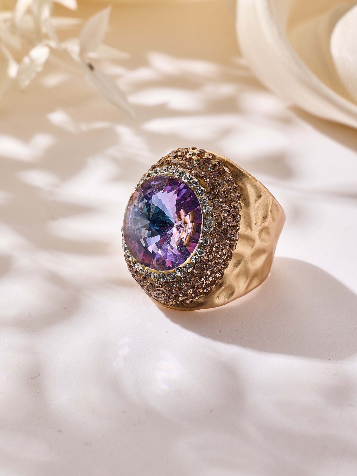 Crystal Pavé Cocktail Ring R2890-Gold