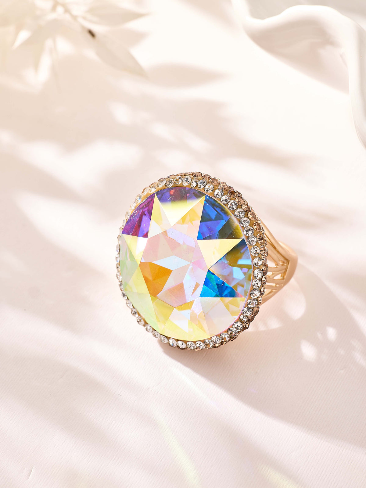 Crystal Pavé Cocktail Ring R2895-Gold - view 14