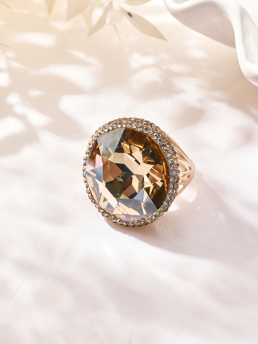 Crystal Pavé Cocktail Ring R2895-Gold