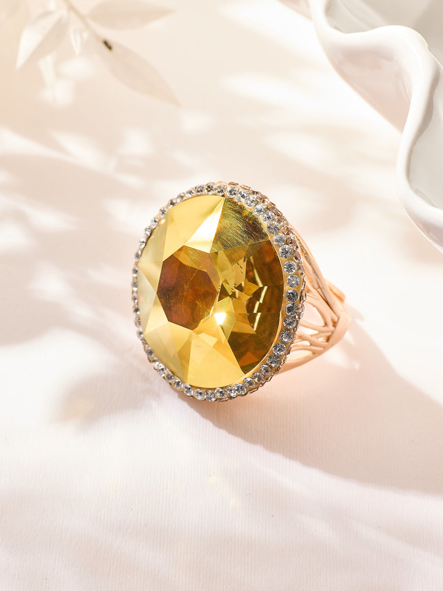 Crystal Pavé Cocktail Ring R2895-Gold