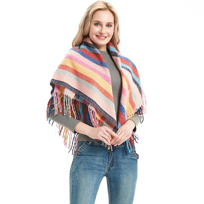 Multicolor Striped Tassel Scarf S0098