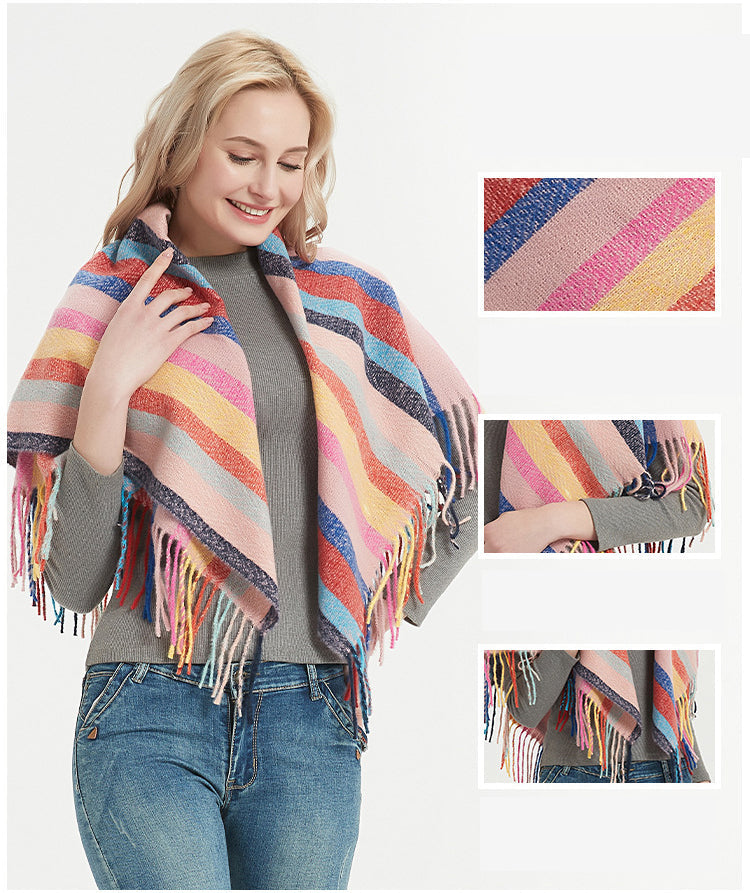 Multicolor Striped Tassel Scarf S0098