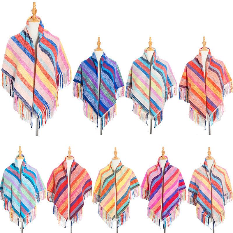 Multicolor Striped Tassel Scarf S0098