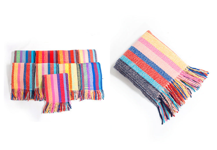 Multicolor Striped Tassel Scarf S0098