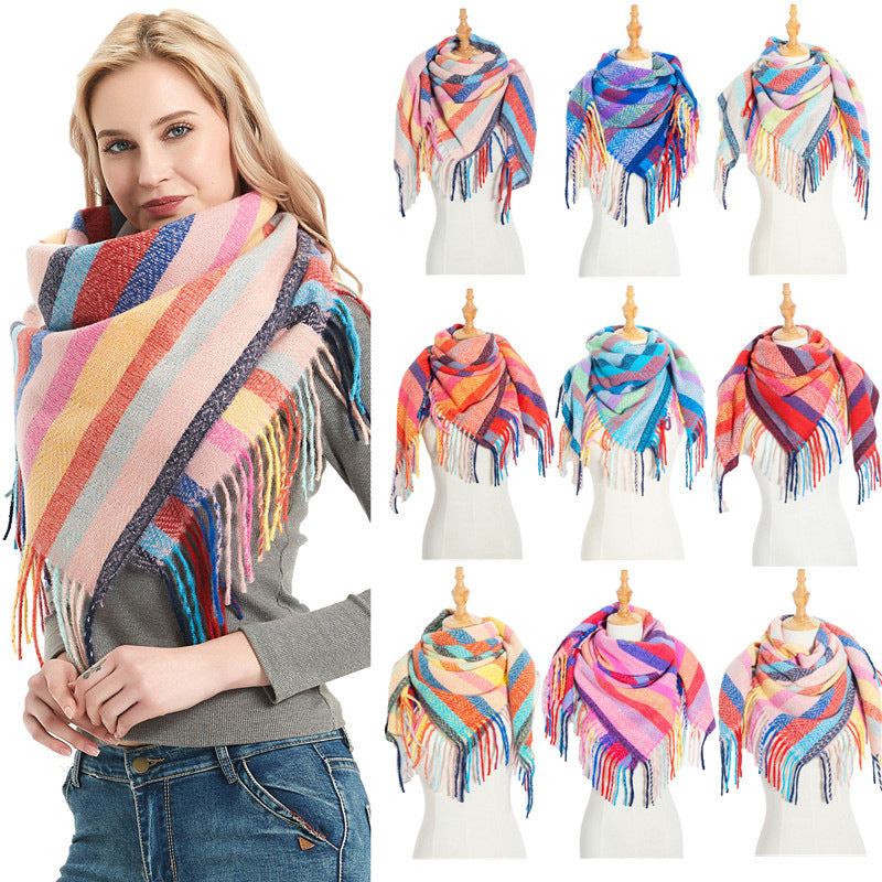 Multicolor Striped Tassel Scarf S0098