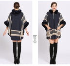 Fur Collar Check Hooded Cape S0139