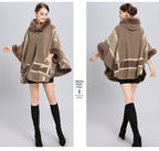 Fur Collar Check Hooded Cape S0139