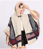 Fur Collar Check Hooded Cape S0139