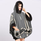 Fur Collar Check Hooded Cape S0139