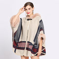 Fur Collar Check Hooded Cape S0139