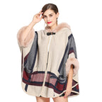 Fur Collar Check Hooded Cape S0139