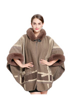 Fur Collar Check Hooded Cape S0139