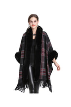 Fur Collar Check Hooded Cape S0140