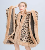 Animal Print Fur Collar Check Cape S0141