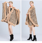 Animal Print Fur Collar Check Cape S0141