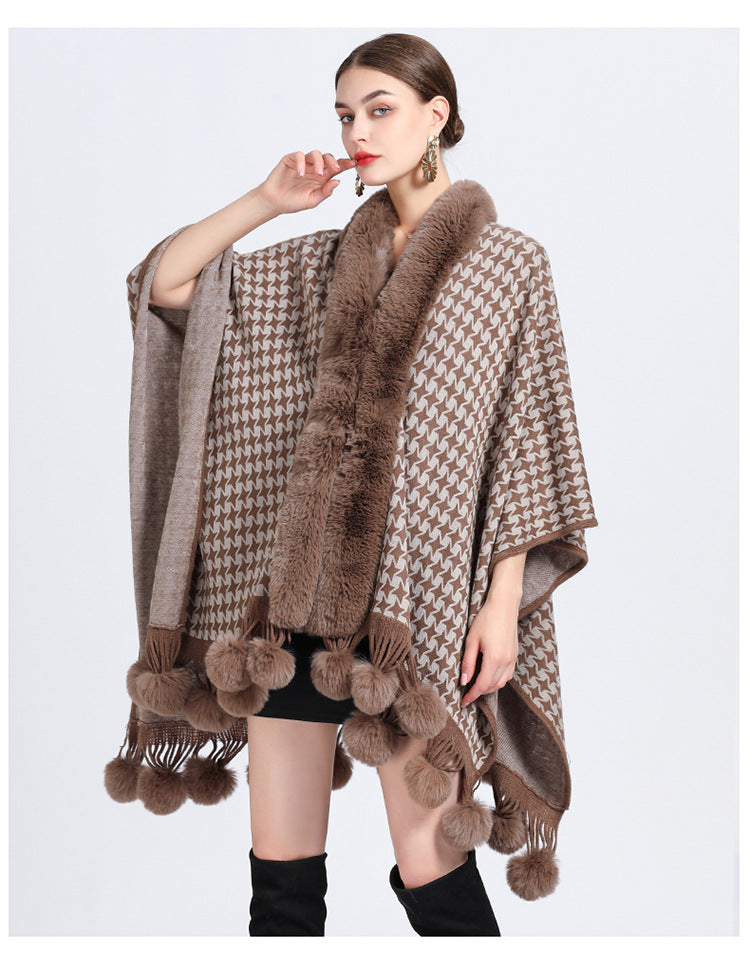 Animal Print Collar Check Cape S0142