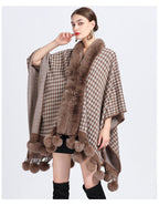 Animal Print Collar Check Cape S0142