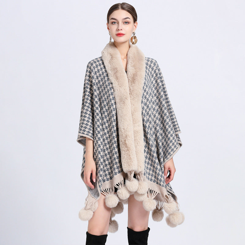Animal Print Collar Check Cape S0142