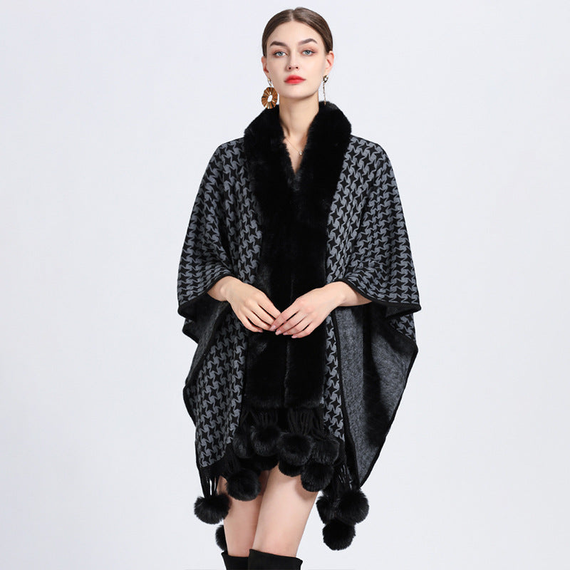 Animal Print Collar Check Cape S0142