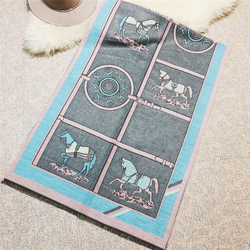 Horse Printed Cashmere Scarf S0190 – view 4