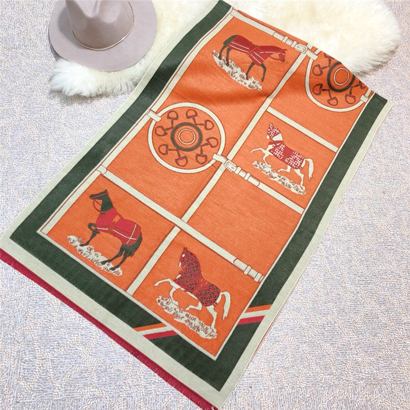 Horse Printed Cashmere Scarf S0190 – view 7