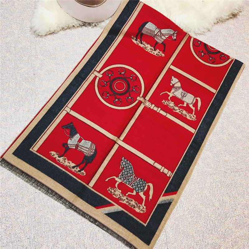 Horse Printed Cashmere Scarf S0190 – view 8