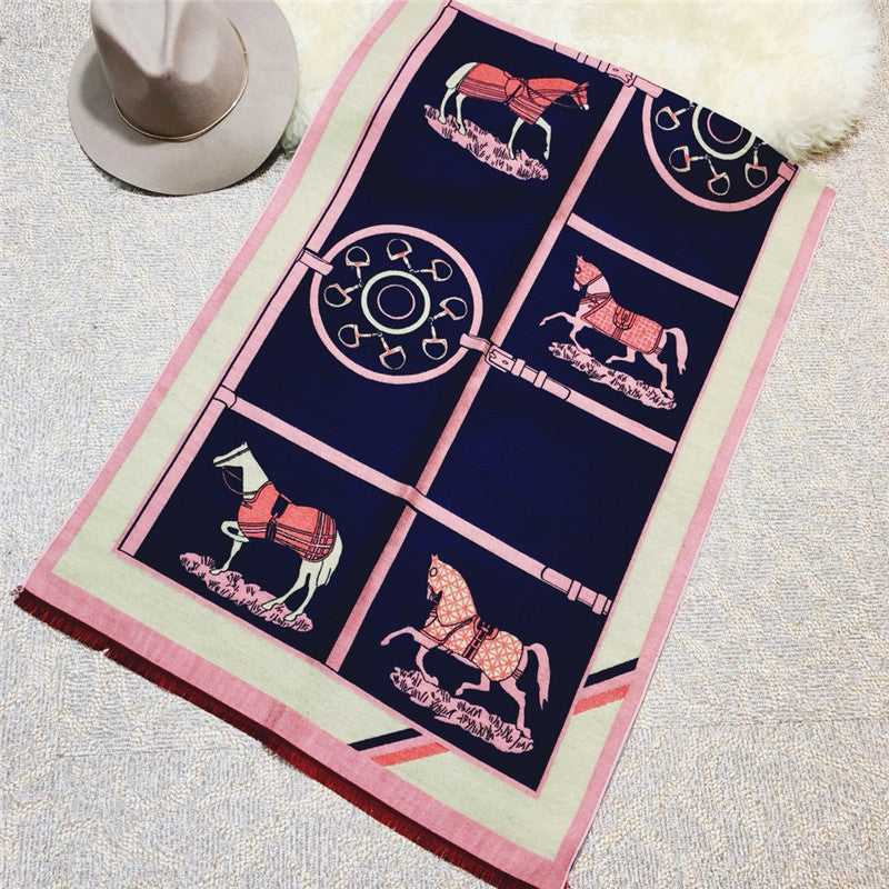 Horse Printed Cashmere Scarf S0190 – view 6