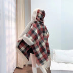 Plaid Plush Hooded Cape S0194