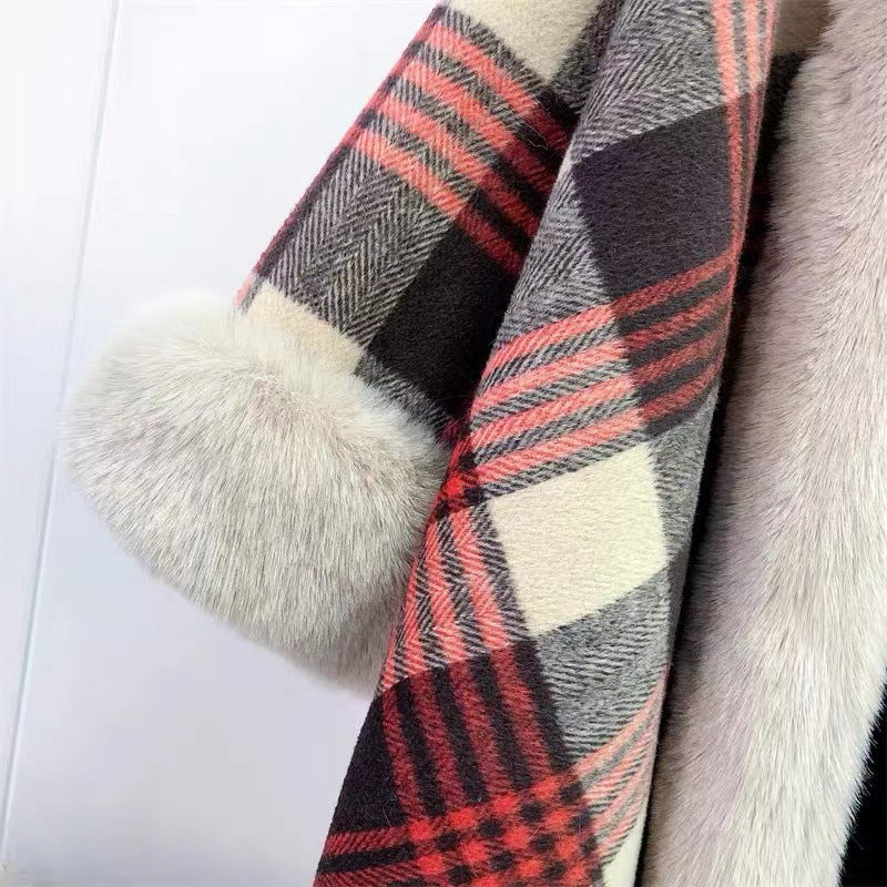 Plaid Plush Hooded Cape S0194