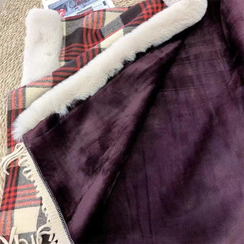 Plaid Plush Hooded Cape S0194