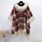Plaid Plush Hooded Cape S0194
