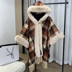 Plaid Plush Hooded Cape S0194