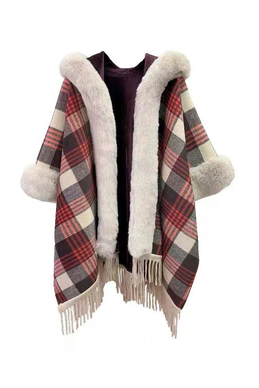 Plaid Plush Hooded Cape S0194