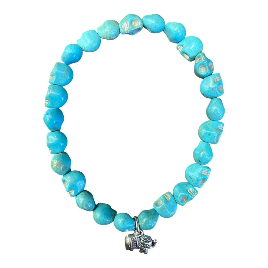 Turquoise Skull with Elephant Charm Beaded Bracelet VPI0024