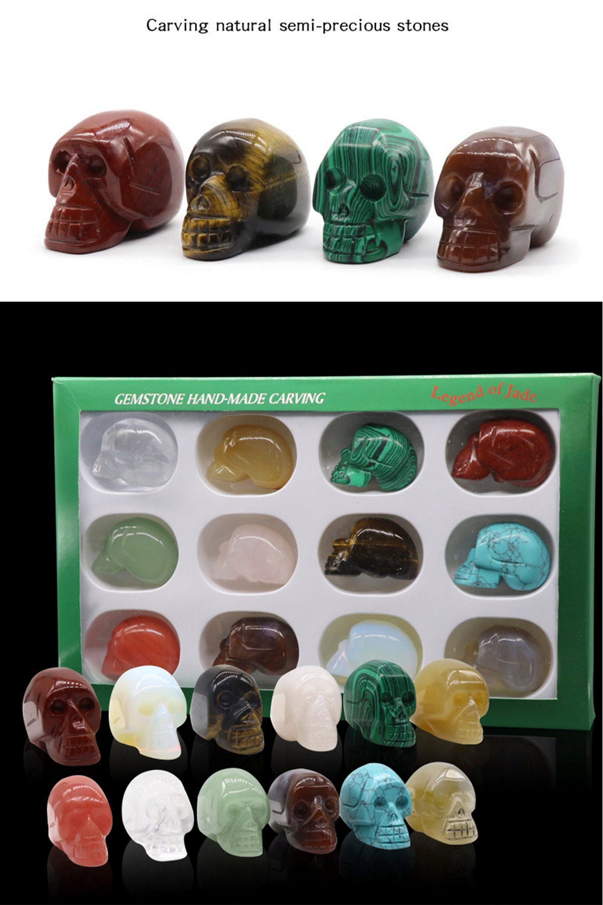 Natural Stone Skull Display Set W1422