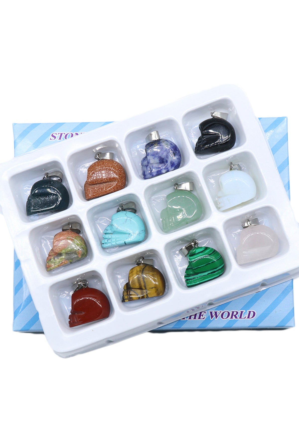 Natural Stone Skull Pendant Display Set W1447